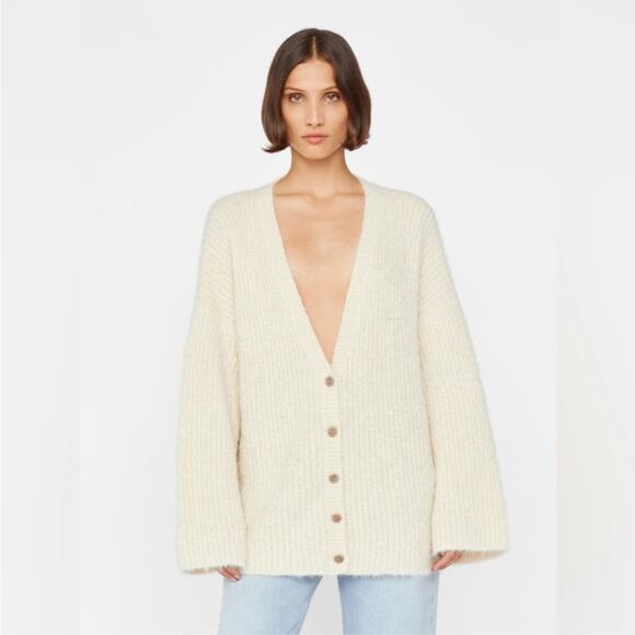Frame Denim Lounge Cardi in Off White Alpaca Large NWT - Picture 1 of 14